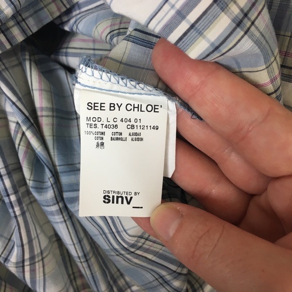 🍑See by Chloe Blue Plaid Puff Sleeved Top - Picture 5 of 7